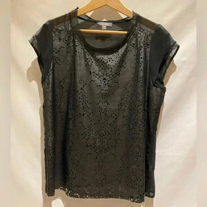 Tinley Road Black Laser-Cut Top with Sheer Back, size M